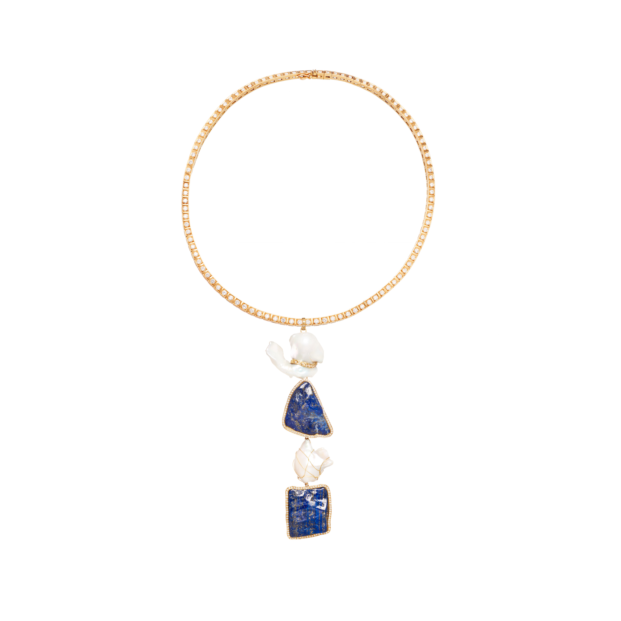 Harmony Lapis-Lazuli necklace, diamond, pearl, lapis-lazuli, yellow Gold 19,25kt @Maria João Bahia