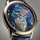 La montre Slim d'Hermès Flagship réunit deux métiers d'art: la peinture acrylique et la gravure pour donner l'illusion du volume. ©David Marchon